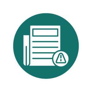 A document icon with text lines and a warning symbol inside a circle. The warning triangle with an exclamation mark suggests an issue, alert, or caution related to the document, possibly indicating errors, security concerns, or necessary review.